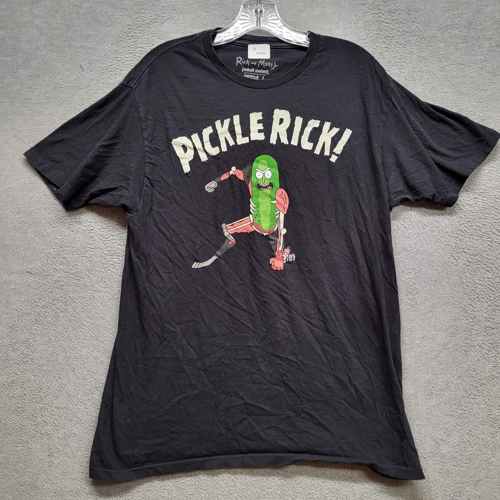 Rick & Morty Men Shirt L Black Graphic Print Pickle Rick Tee